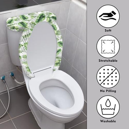 Green Leaves Toilet Lid Covers with Tank Covers Toilet Seat Cover Dustproof Stays in Place Home Decor Fits Most Toilet Lids - color: Green Leaves