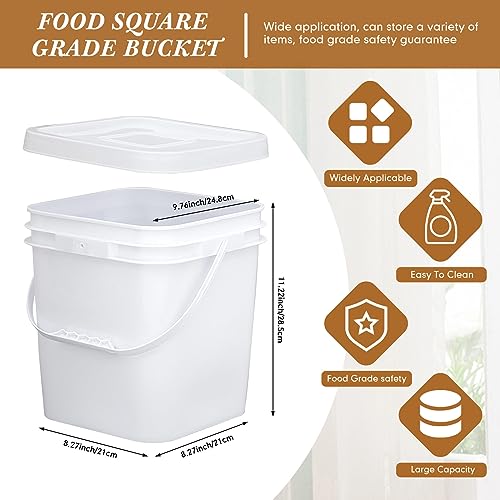 Mumufy 10 Pcs 3.5 Gallon Square Food Grade Bucket with Lid Plastic Buckets Pail with Handle Lid Heavy Duty Buckets for Storing Dry Food Charcoal Camping Fishing(White) - color: White, style: Square