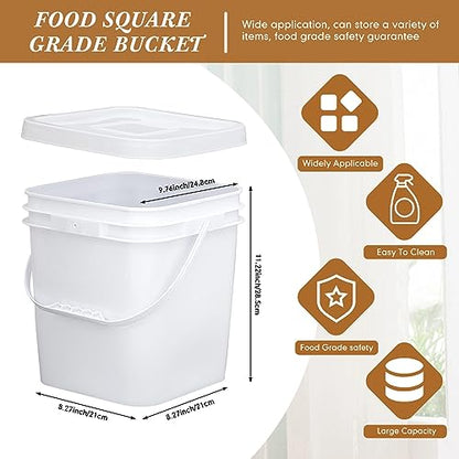 Mumufy 10 Pcs 3.5 Gallon Square Food Grade Bucket with Lid Plastic Buckets Pail with Handle Lid Heavy Duty Buckets for Storing Dry Food Charcoal Camping Fishing(White) - color: White, style: Square