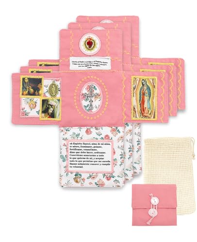 Onism 3Pcs Spanish Pocket Prayer Quilt with Cross Inside, Handcrafted Catholic Devotional Gifts for Women, Baptism Favors for Girls, First Communion. Pink Travel Shrine with Storage Bags - color: 3pcs Pink – Large (No Pocket)