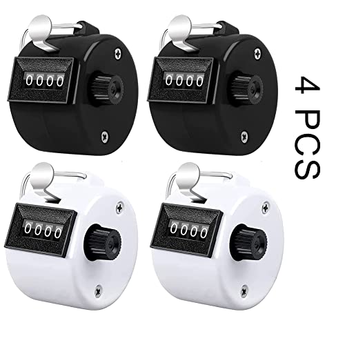 Counter Clicker 4-Digit Number Count, Handheld Mechanical Counters Clickers Pitch Counter for Coaching, Knitting, People, Lap, Fishing, Golf, Toddler & Fidget（6 color You can choice - color: 4pack-black+white