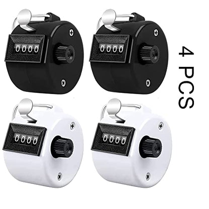 Counter Clicker 4-Digit Number Count, Handheld Mechanical Counters Clickers Pitch Counter for Coaching, Knitting, People, Lap, Fishing, Golf, Toddler & Fidget（6 color You can choice - color: 4pack-black+white