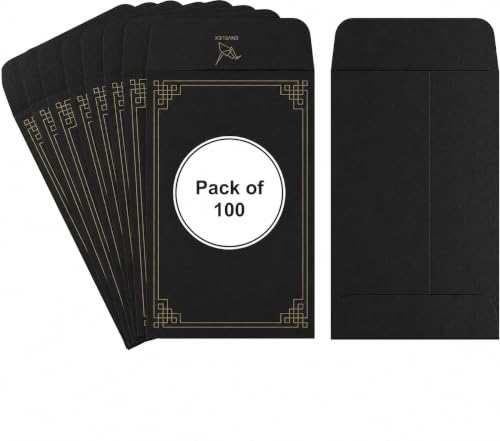 100 Pack #1 Black Small Coin Envelopes, 2¼"x3½" Paper - color: Black, size: Pack - 100, style: Coin Envelope
