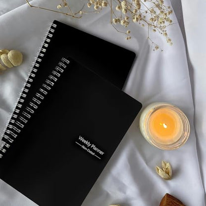 Undated Weekly Planner, Weekly Goals Notebook, A5 To Do List Planner, Habit Tracker Journal with Spiral Binding, 5.7 x 8.0 in, Black - color: Black- A5 Weekly Planner