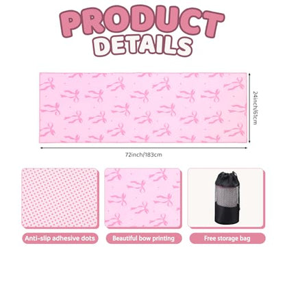 Breling Pink Bow Yoga Mat Towel with Grip Dot Preppy Coquette Bow Non Slip Ultra Absorbent Soft Microfiber Towel Without Hot Yoga Mat 72 x 24 Inch for Pilates Fitness Gym Women Birthday Gifts - color: Pink