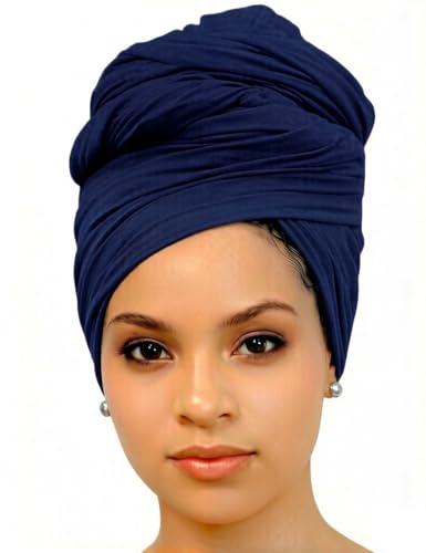 Harewom Head Wraps for Black Women, 71" Long Soft African Turban Hair Scarf - color: 1 Pcs- Navy Blue