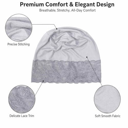 Lucky staryuan® 3 Pack Lace Hijab UnderCap for Women, Non Slip Hijab Cap, Islamic Muslim Under Scarf for Women - color: Black White Grey