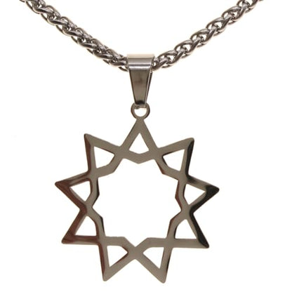 Unisex Nine Point Bahaism Bahai Star Necklace Chain Pendant - color: Gold Plated Steel, size: 18" Chain