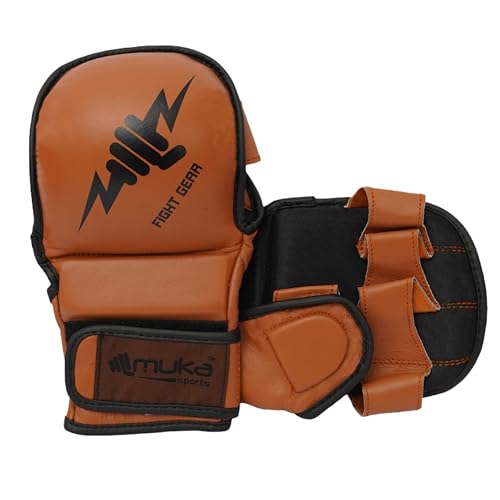 MMA Gloves Sparring - Hybrid Open Palm Punching Bag Gloves - Wrist Support Martial Arts Mitts- Boxing Gloves Men & Women Ideal for Grappling, Muay Thai and Kickboxing - color: Brown