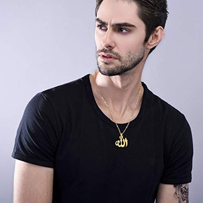 U7 Allah Pendant Necklace with Chain Platinum / 18K Gold Plated Muslim Jewelry Islamic Pendant - color: 01.Polished Gold