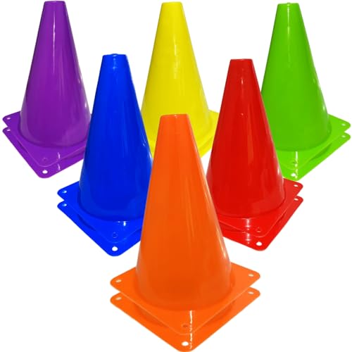 12Pcs Plastic Traffic Cones Mini Sport Cones for Basketball Football Drills, Indoor Outdoor Games Activity Festive Events - 7 Inch Orange Plastic Cones - color: Multicolor