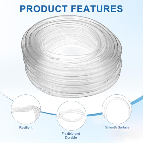 M METERXITY Vinyl Tubing 3/4" ID x 1" OD 100ft Flexible Plastic Tube with 2 Hose Ties, Lightweight Hybrid PVC Hose for Water Gardening/Airline/Aquarium Tubing [Clear] - size: 3/4" ID x 100ft