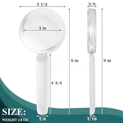 MAGDEPO 3X Handheld Magnifier 2-in-1 Clear Acrylic Magnifying Glass Lightweight with Bar Magnifying Handle for Reading Small Prints, Documents, Hobbies