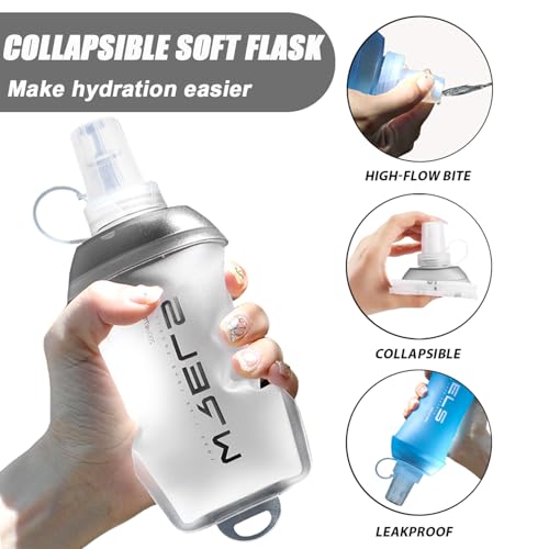 WRELS 200ml/350ml/500ml Collapsible Soft Flask,BPA Free Folding Soft Water Bottle with Hanging Ring,Lightweight TPU Hydration Flask for Running Marathon Cycling Hiking - color: Grey-350ml*2