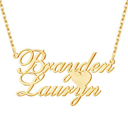 Custom Name Necklace Personalized, 18K Gold Plated Customized Nameplate Necklace Dainty Jewelry Gift for Women, Bridesmaid - color: 2 Names Necklace with Heart