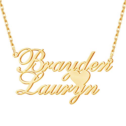 Custom Name Necklace Personalized, 18K Gold Plated Customized Nameplate Necklace Dainty Jewelry Gift for Women, Bridesmaid - color: 2 Names Necklace with Heart