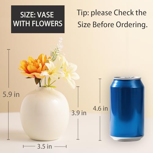 Set of 3 Ceramic Vase with Artificial Flowers,Small Pink Cream,Green for Flowers Cute Vase,Mini Ceramic Beige Table Decorations；Vases for Your Kitchen, Bedroom, Office, Living Room