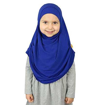 Modefa Islamic Girl Child Practical Amira Hijab Two Piece Muslim Scarf & Bonnet - Instant Easy Hijab - color: Royal Blue