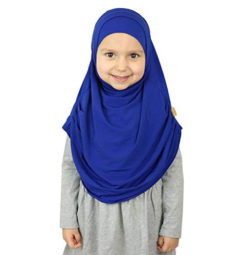 Modefa Islamic Girl Child Practical Amira Hijab Two Piece Muslim Scarf & Bonnet - Instant Easy Hijab - color: Royal Blue