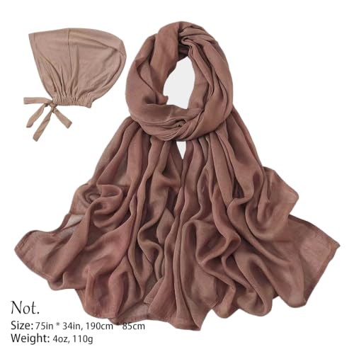 Modal Cotton Hijab Scarf for Women with Undercap Set - color: Tan