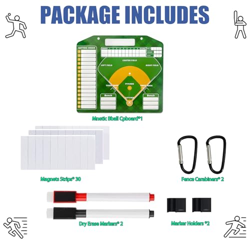 Magnetic Baseball Lineup Board for Coaches - Professional Dugout Clipboard with Dry Erase Whiteboard, 30 Magnets, 12 Tokens & Carry Case | Coaching Accessories for Baseball/Softball - style: Without a handbag