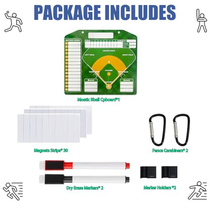 Magnetic Baseball Lineup Board for Coaches - Professional Dugout Clipboard with Dry Erase Whiteboard, 30 Magnets, 12 Tokens & Carry Case | Coaching Accessories for Baseball/Softball - style: Without a handbag