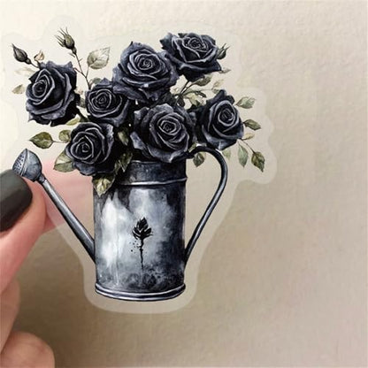 50Pcs Dark Aesthetic Transparent PET Stickers Black Rose Stickers Goth Style Scrapbook Supplies Water Bottle Waterproof Sticker for Bullet Journal Laptop Skateboard Computer Guitar Sticker (DR-PET) - color: Dr-pet