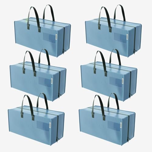 WORKPRO 6 Pack Extra Large Moving Bags with Backpack Straps & Handles | Heavy Duty Moving Storage Bags, Dusty Blue, Double Zippers for Moving, Dorm, Closet Storage & Travel - color: Dusty Blue, size: 6 Pack