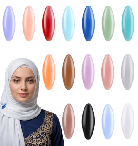32 Pcs Hijab Pins for Women, Scarf Pins & Safety Locking Scarf Clips – Colourful Plastic Oval Hijab Pin Set for Muslim Adult Shawls Scarves 8 Colours