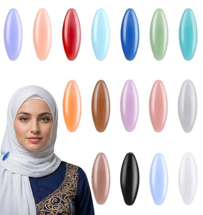 32 Pcs Hijab Pins for Women, Scarf Pins & Safety Locking Scarf Clips – Colourful Plastic Oval Hijab Pin Set for Muslim Adult Shawls Scarves 8 Colours