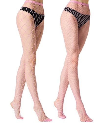 MengPa Women's Fishnets Tights High Waist Stockings Party Thigh High Pantyhose - color: 2pcs-pink