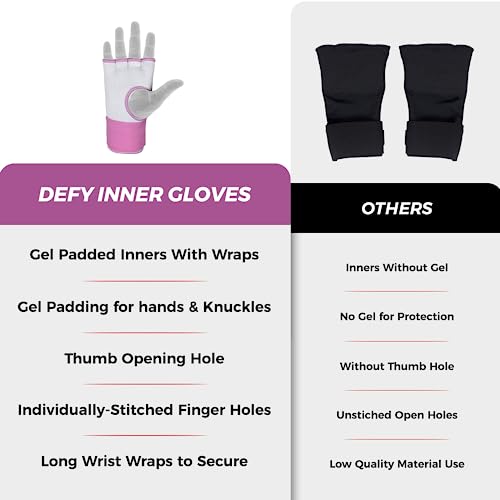 DEFY Padded Inner Gloves Quick 75cm Long Strap – Inner Boxing Gloves Gel Padded Knuckle Protection – Elasticated Boxing Hand Wraps for MMA Muay Thai Kickboxing Martial Arts Pair - color: White, size: X-Large