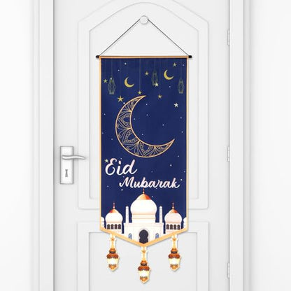 Eid Mubarak Banner, 40x15.55 Inch Ramadan Door Hanging Sign Eid Mubarak Door Sign Ramadan Banner Eid Mubarak Decoration Ramadan Decorations for Home Door