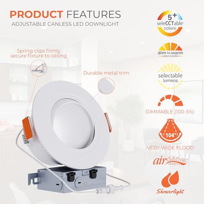HALO RA 6-Inch Canless LED Recessed Downlight with Adjustable Gimbal, Selectable Lumens and Selectable Color Temperature Settings, Dim-to-Warm Technology, Damp Location Rated - RA6LS9FSD2W1EWHDM