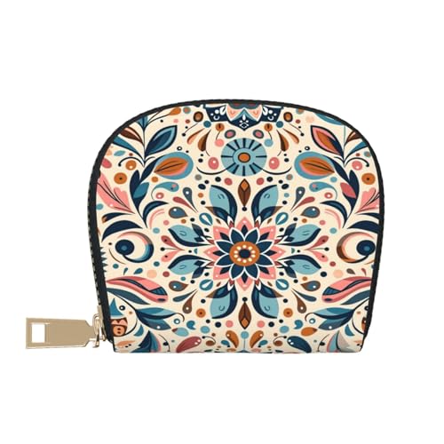 Scandinavian Folk Art RFID Blocking Semi Circle Card Holder PU Leather Zipper Wallet Pouch Keychain Bag for Women Men, Slim Small Credit Card Case Organizer with 12 Slots - color: Scandinavian Folk Art