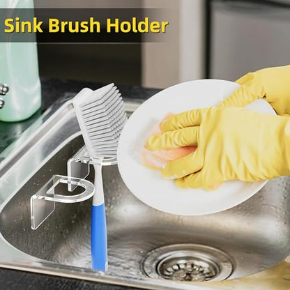 2pcs Acrylic Brush Holder for Sink, Clear Dish Scrubber Holder with Solid Construction, Multipurpose and Easy Installation, for Practical and Stylish Brush Storage