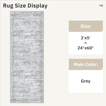 Soalmost Runner Rug 2x5 Washable Non-Slip Kitchen Entry Runners Grey - color: Grey, size: 2' x 5' (Runner)