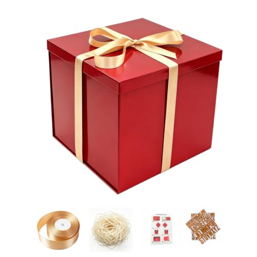 PACKGILO Large Red Gift Box with Lid 12x12x10 Inches Red Box - color: 12X12X10Inch-Red-Pack of 1
