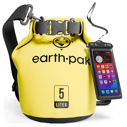 Earth Pak Waterproof Dry Bag - Roll Top Waterproof Backpack Sack Keeps Gear Dry for Kayak with Waterproof Phone Case - color: Yellow, size: 5L