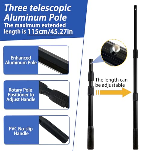 Telescoping Metal Lock Fishing Net Blue Aluminum Alloy Rubber Fish Net - Adjustable Length Lightweight Foldable Large Fishing Net with Handle Collapsible Extendable Fishing Accessories - color: Blue:3-section pole|upgraded metal lock|length:64.5"