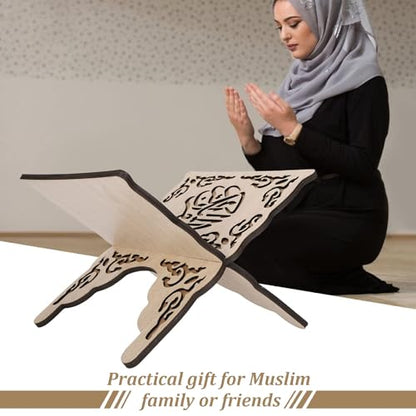 Foldable Quran Holder Stand Wooden Book Stand Muslim Bible Book Holder Magazine Cookbook for Display Prayer Reading Chapel 9.8x8.1x6.7'' Wood Color