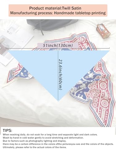Triangle Shawls Scarf Head Hair Neck For Women Scarves Fashion Silk Feeling Lady Lightweight 51 * 23.6inch - color: K2-blue and Red Pattern（51*23.6inch）