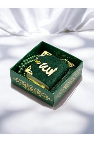 Islamic Gift Set Mini Quran and Prayer Beads for Hajj & Umrah - refined Spiritual Present for Men and Women - Green