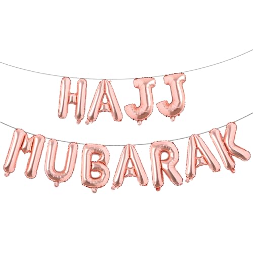 HAJJ MUBARAK Party Balloon for Festival Gathering Decorations Eid Mubarak Party Supplies Decorations (Rose Gold HAJJ MUBARAK) - color: Rose Gold Hajj Mubarak