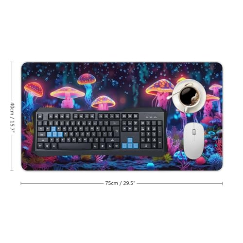 KeKee Glowing Colorful Sea Aquarium Neon Large Mouse Pad Gaming Mousepad Desk Pad for Keyboard and Mouse Mat Non-Slip Base 40X75cm, Style - size: 40X75cm