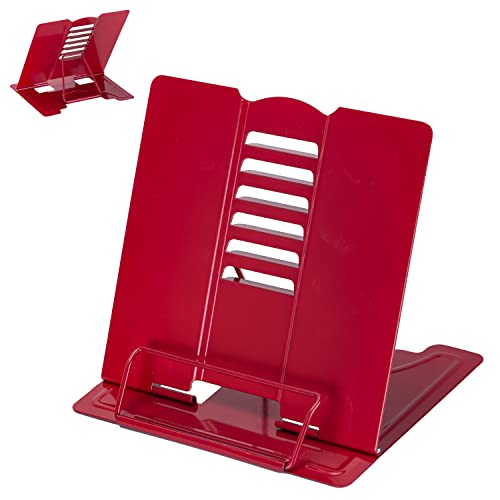 Metal Book Stand Adjustable Book Holder for Reading | Portable & Sturdy For Textbooks Cookbooks Sheet Music Papers Study - color: Full Red