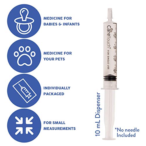 Care Touch 15 Pack 10ml Oral Syringes with Luer Slip Tip - Disposable 10cc Syringe Without Needle - Liquid Medicine Syringes for Children, Babies, Infants and Pets - Single-Wrapped and Leak Resistant
