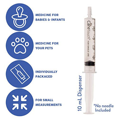 Care Touch 15 Pack 10ml Oral Syringes with Luer Slip Tip - Disposable 10cc Syringe Without Needle - Liquid Medicine Syringes for Children, Babies, Infants and Pets - Single-Wrapped and Leak Resistant