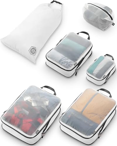 TRIPPED Travel Gear Large Compression Packing Cubes with Mesh 6-Piece Set - color: White
