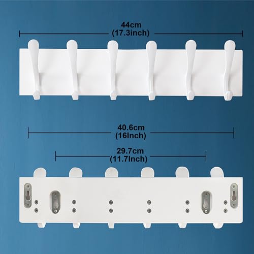 SKOLOO Wall Mount Coat Rack - White Wooden Wall Coat Hooks, Pack of 2, 6 Hooks for Coats, Hats, Clothing, Scarves - color: White(6 Hooks)